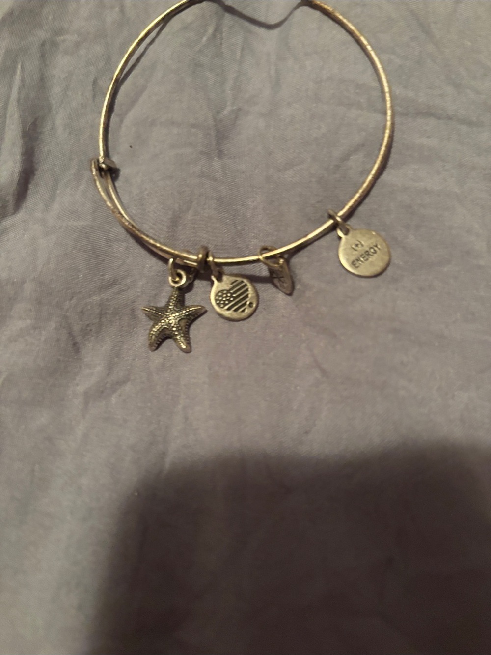 Alex and Ani Expandable Gold Charm Bangle with Starfish & Disc Charms
